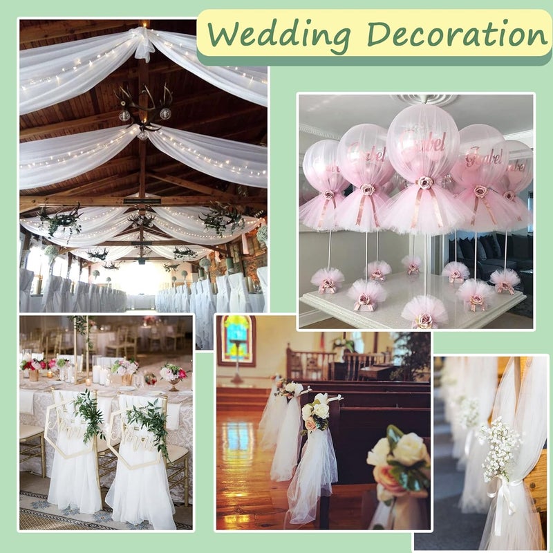 Ableme Deco White Tulle Fabric Rolls, 54 Inch by 10 Yards (30 ft) Tulle Ribbon for Wedding Party Decoration Sheer Fabric Spool Bolt, Ceiling Decor, Tutu Skirt, Christmas Gift Wrapping, Soft & Drape (White) - Image 5